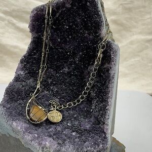 White House | Black Market 18” Silver Necklace With 2” Tigers Eye Pendant